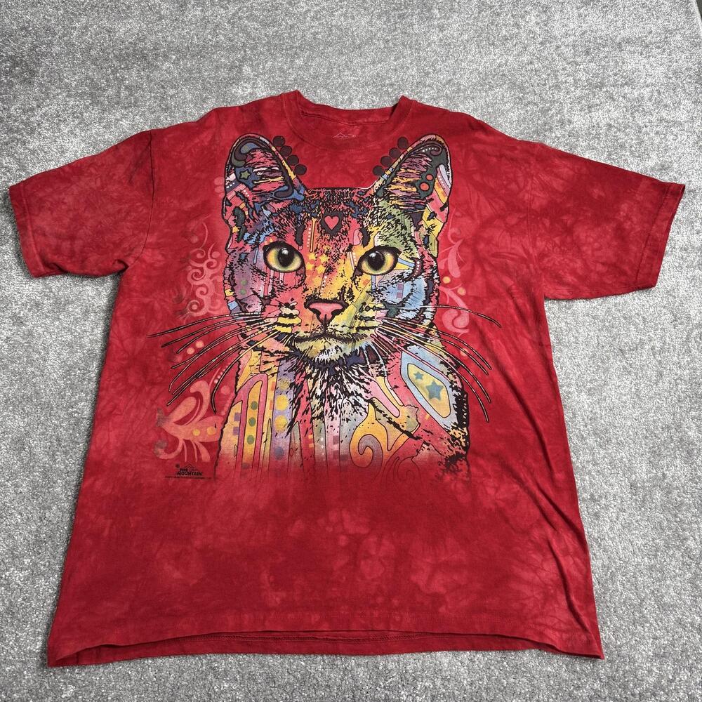 The Mountain Shirt Mens XL Red Tie Dye Psychedelic Cat Graphic Tee Cotton